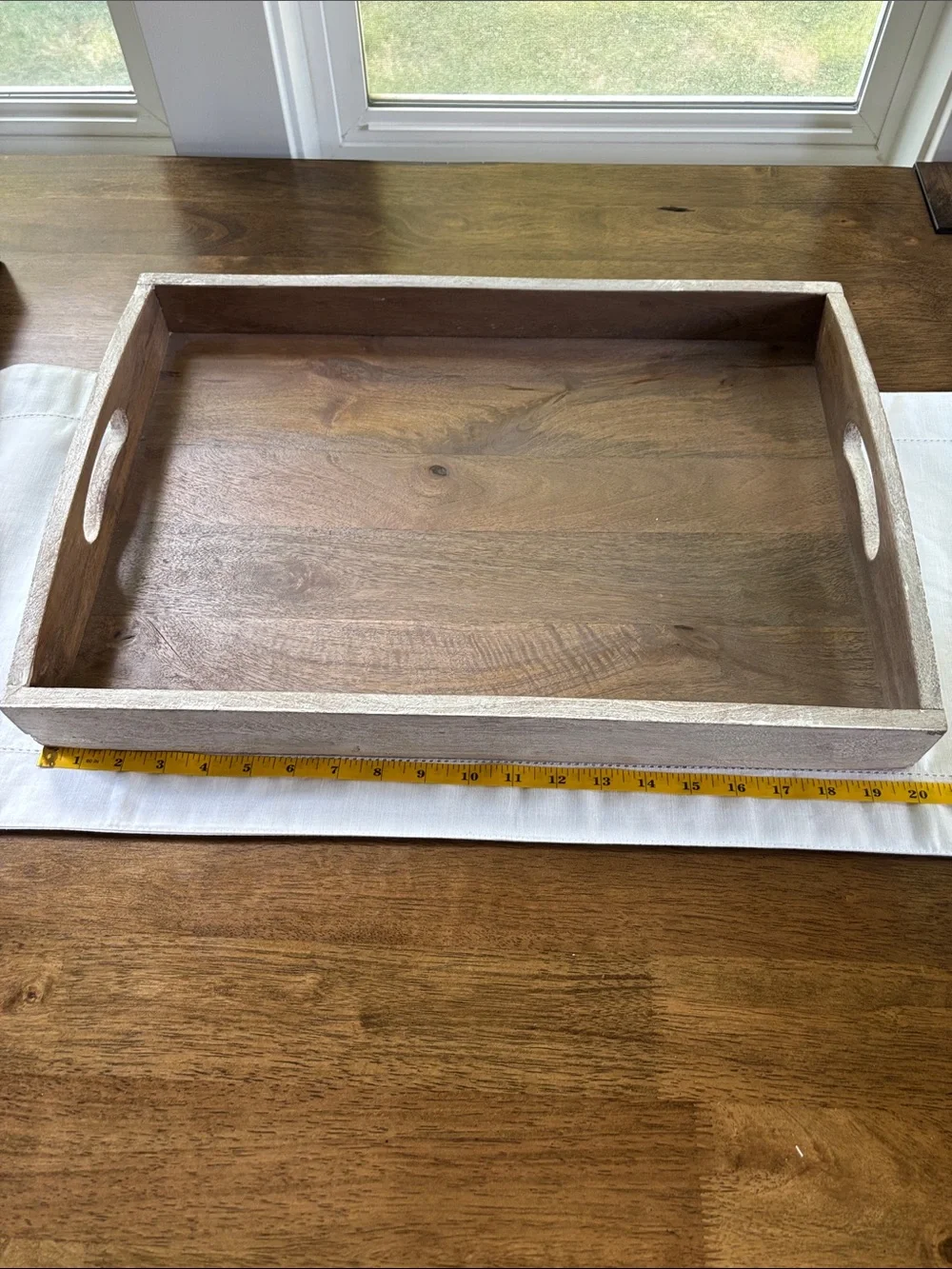 Wood Tray with Cutout Handles in Natural Brown - Home Bath Vanity Tray 20” New